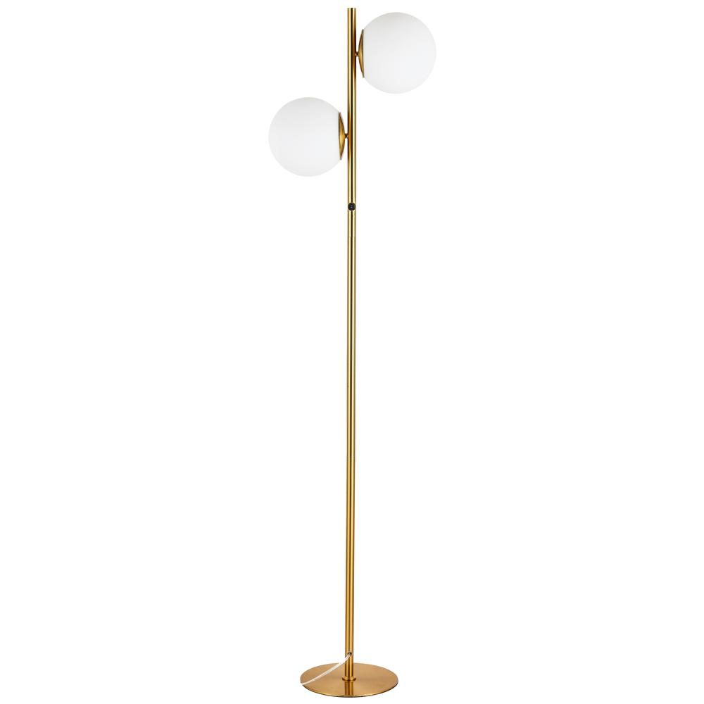 2-Light Folgar Floor Lamp – Aged Brass with White Opal Glass