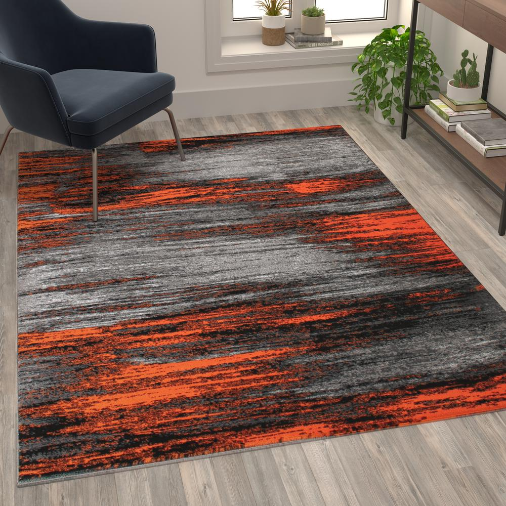 5' x 7' Orange Scraped Design Area Rug - Olefin Rug with Jute Backing