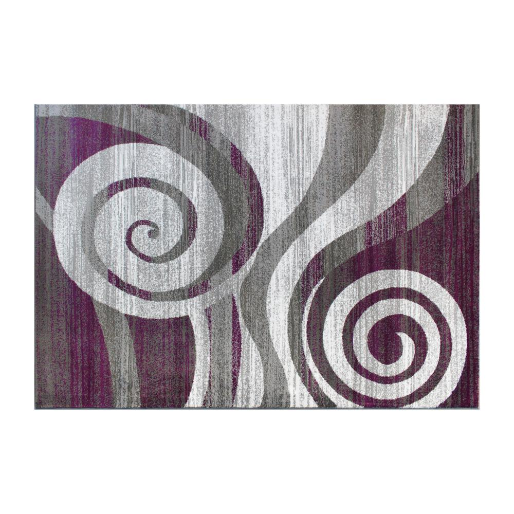 5' x 7' Purple Swirl Olefin Area Rug for Entryway, Living Room, Bedroom