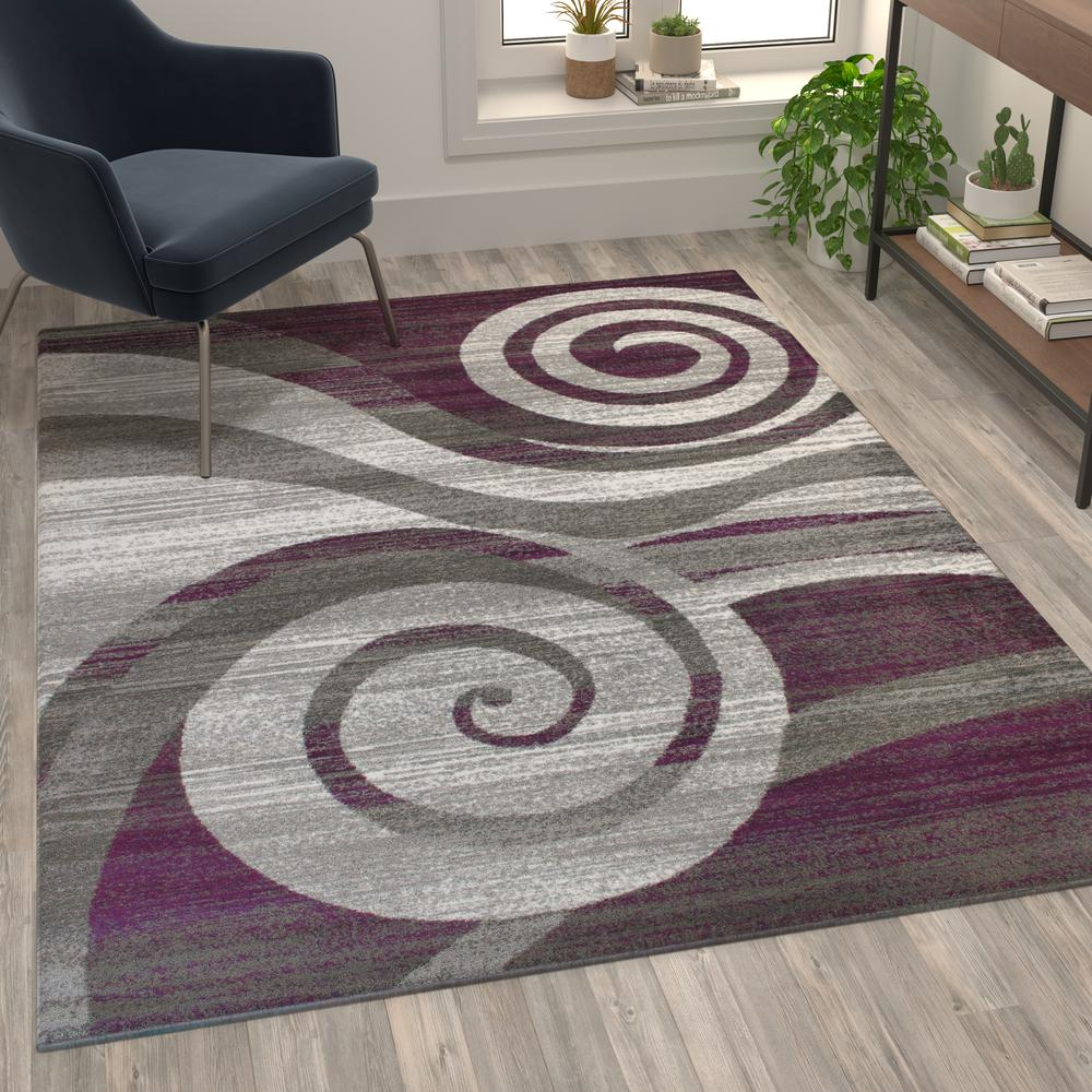 5' x 7' Purple Swirl Olefin Area Rug for Entryway, Living Room, Bedroom