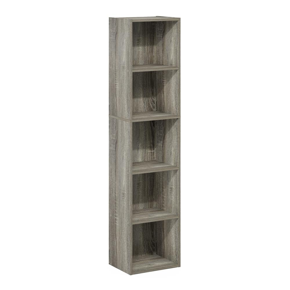 Furinno Pasir 5-Tier Open Shelf Bookcase – French Oak Storage Display Unit