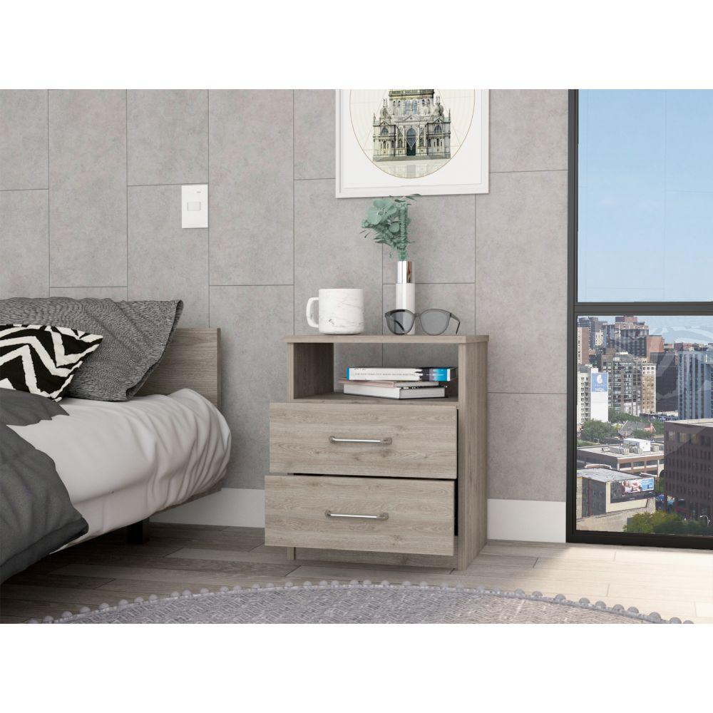 DEPOT E-SHOP Salento Nightstand, Two Drawers, One Shelf, Countertop- Light Grey, For Bedroom