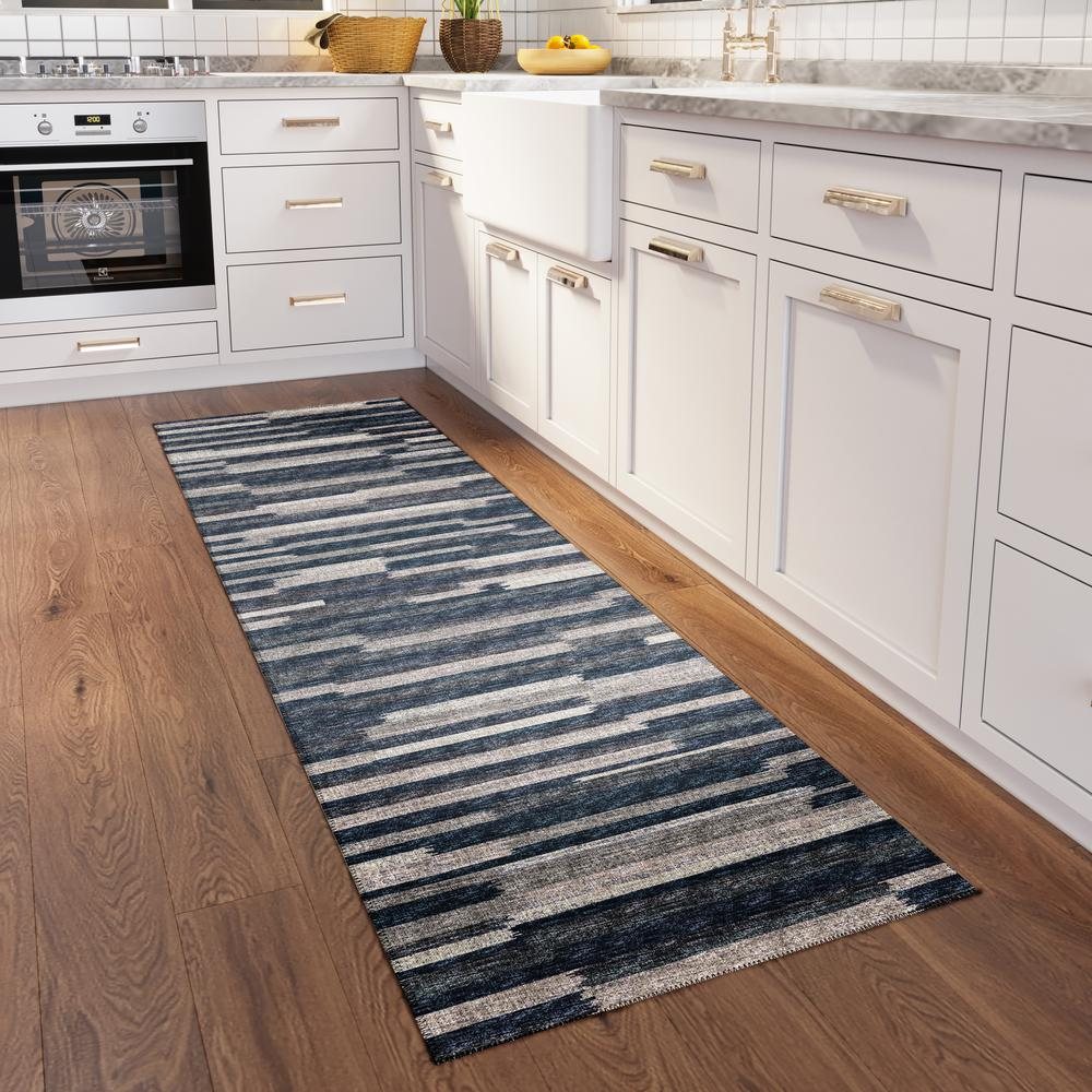 Yuma Gray Transitional Striped 2'3" x 7'6" Runner Rug Gray AYU38