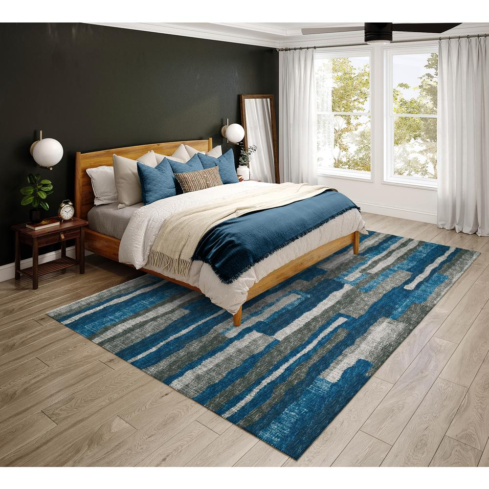 Bravado Blue Contemporary Striped 3' x 5' Area Rug Blue ABV37