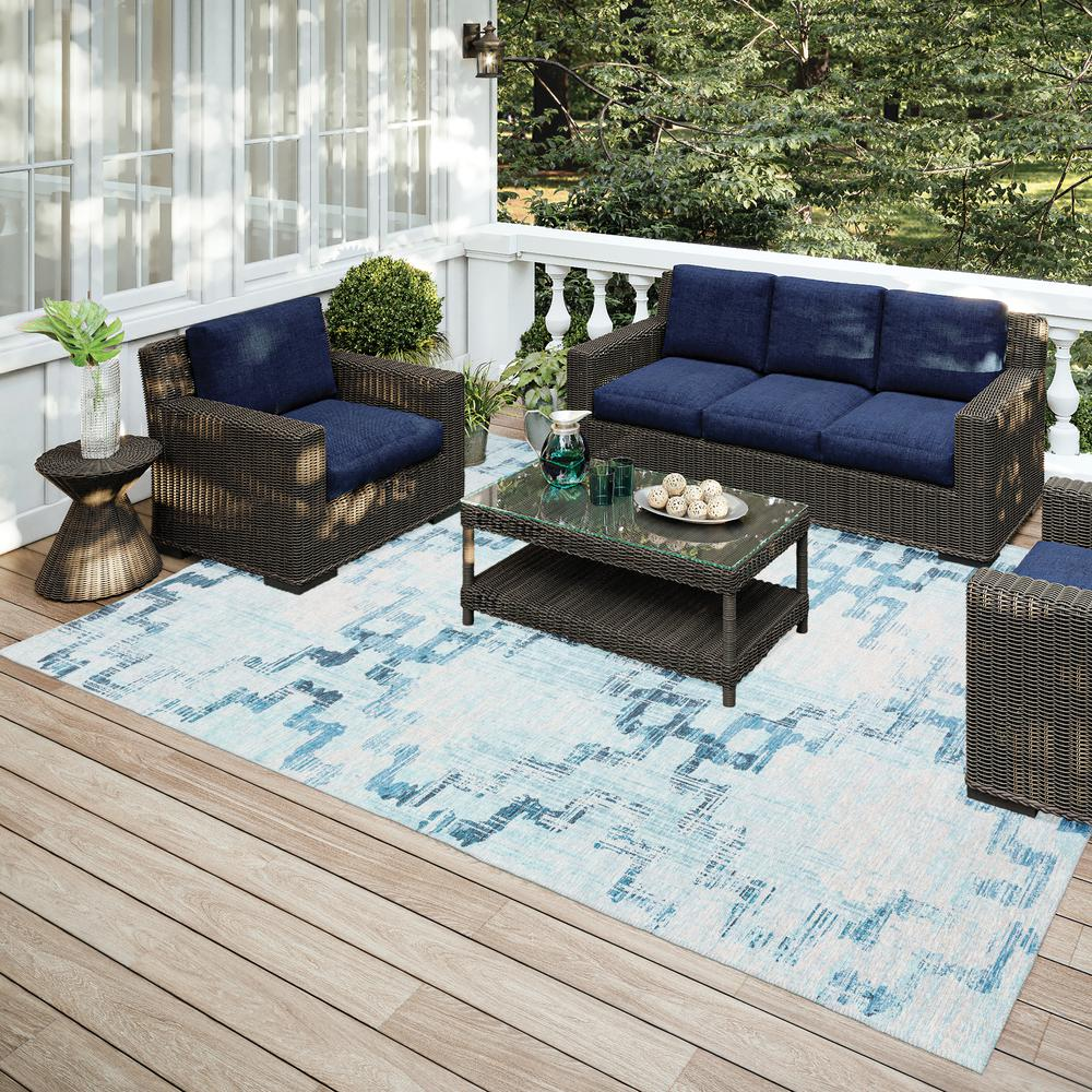 Yuma Blue Transitional Trellis 3' x 5' Area Rug Blue AYU45