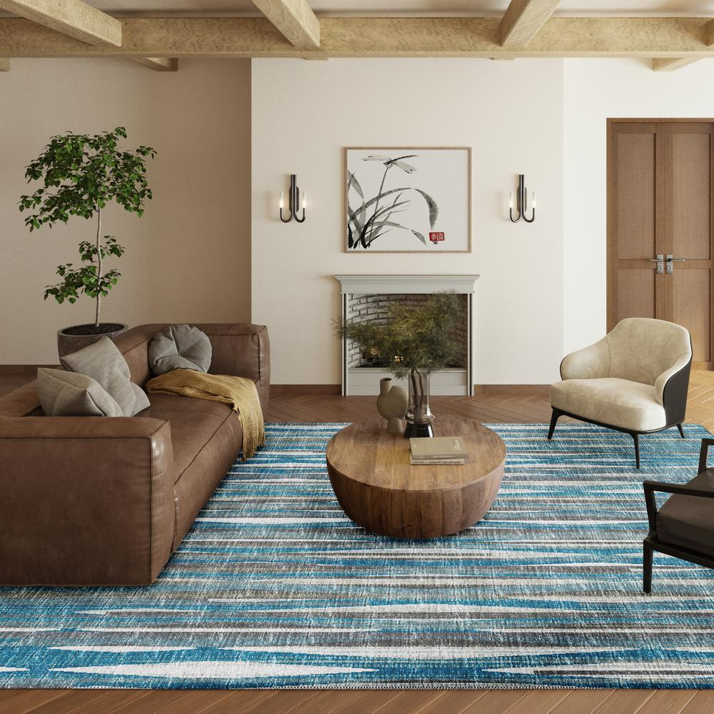 Waverly Blue Contemporary Striped 5' x 7'6" Area Rug Blue AWA31