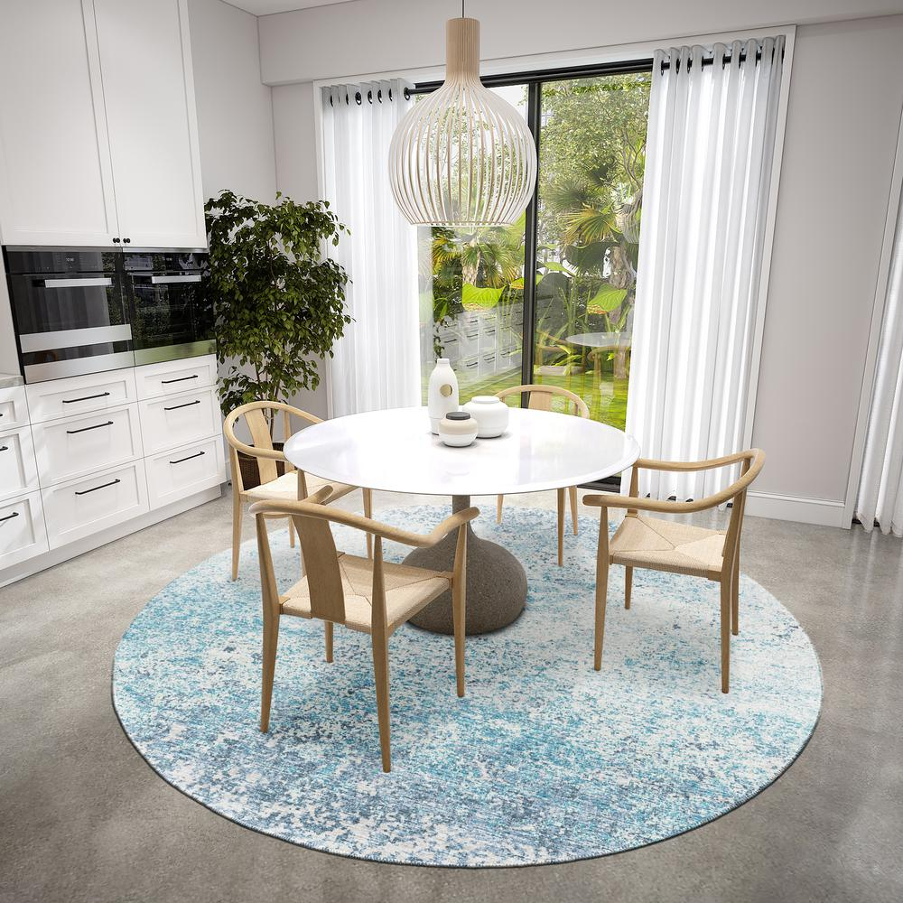 Rylee Blue Transitional Abstract 8' x 8' Round Rug Blue ARY33