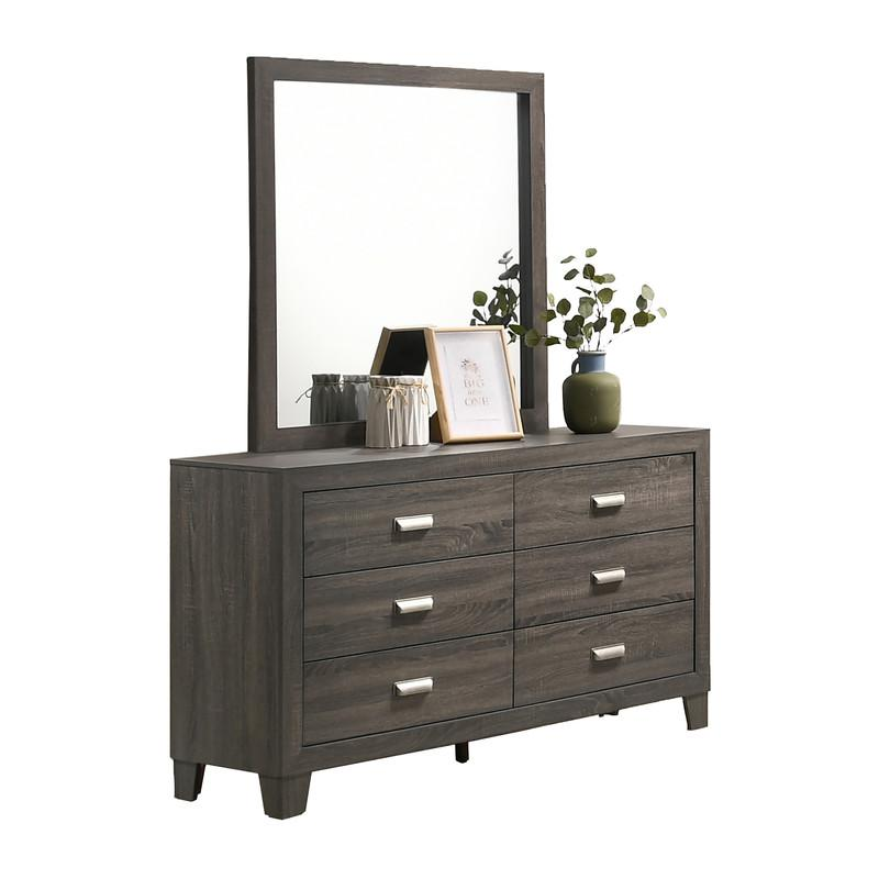 Anastasia Collection 6-Drawer Dresser & Mirror Set – Gray Modern Classic Bedroom Storage