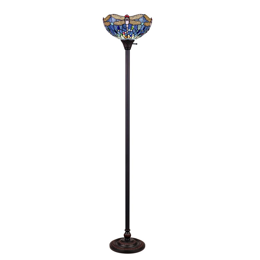 CHLOE Lighting SUNNIVA Dragonfly Tiffany-Style Torchiere Floor Lamp – Dark Bronze