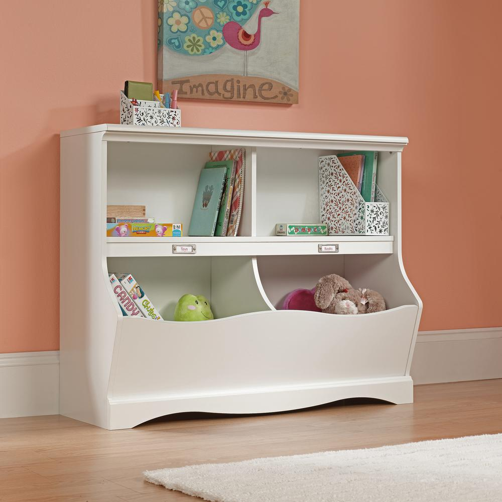 Pogo Kids Cubby Storage Organizer & Bookcase Footboard – Soft White