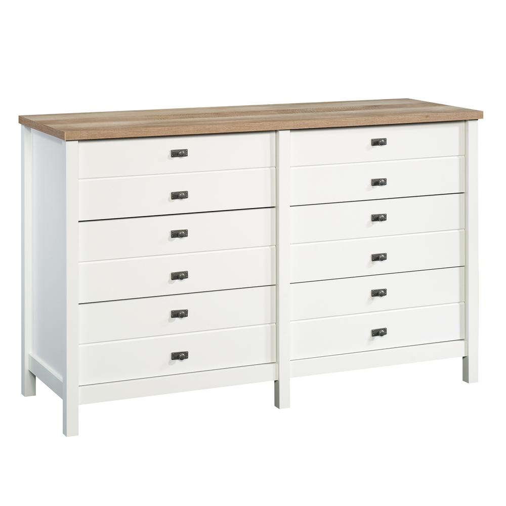Cottage Road 6-Drawer Dresser, Soft White with Lintel Oak Accent