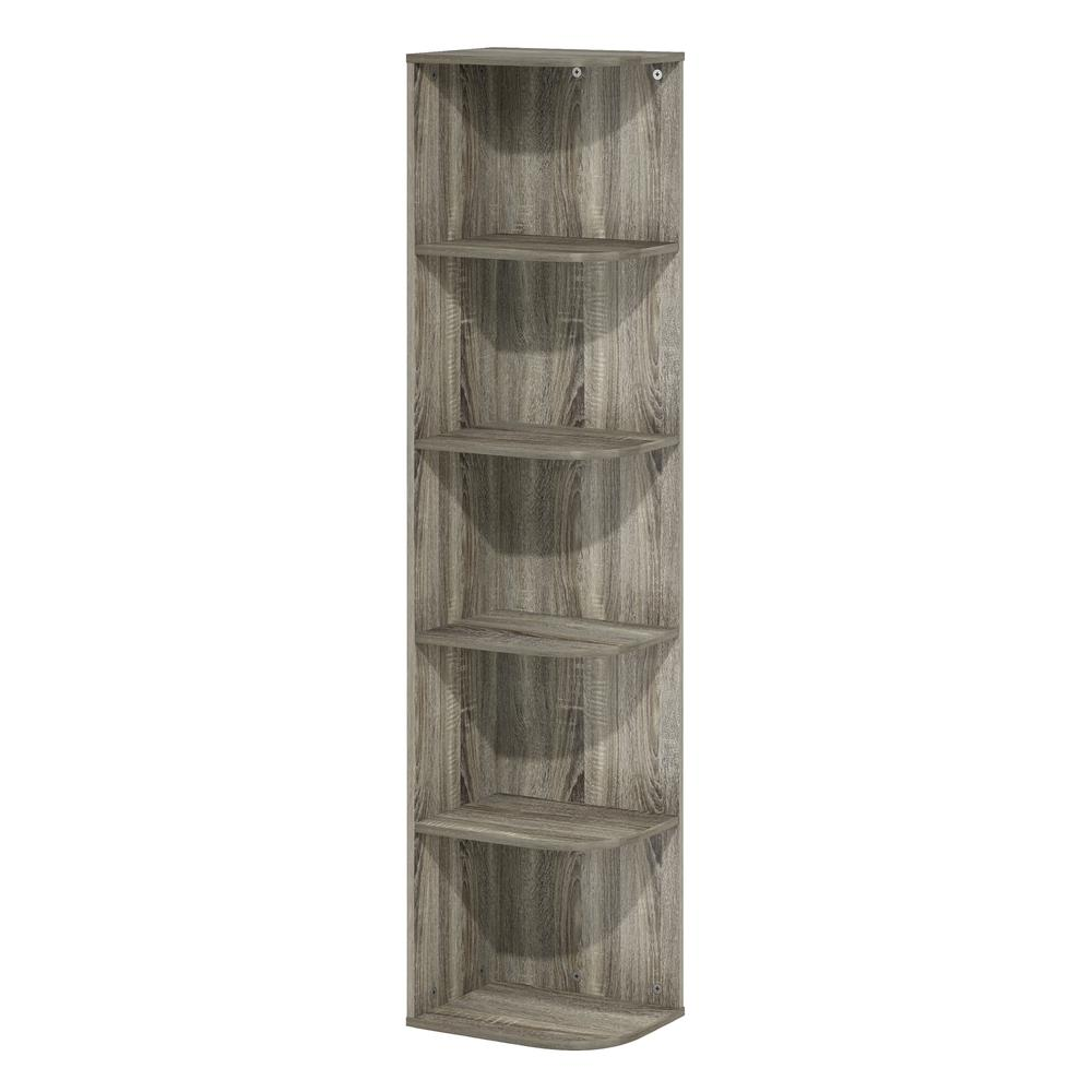 Furinno Pasir 5-Tier Corner Open Shelf Bookcase – French Oak Space-Saving Storage