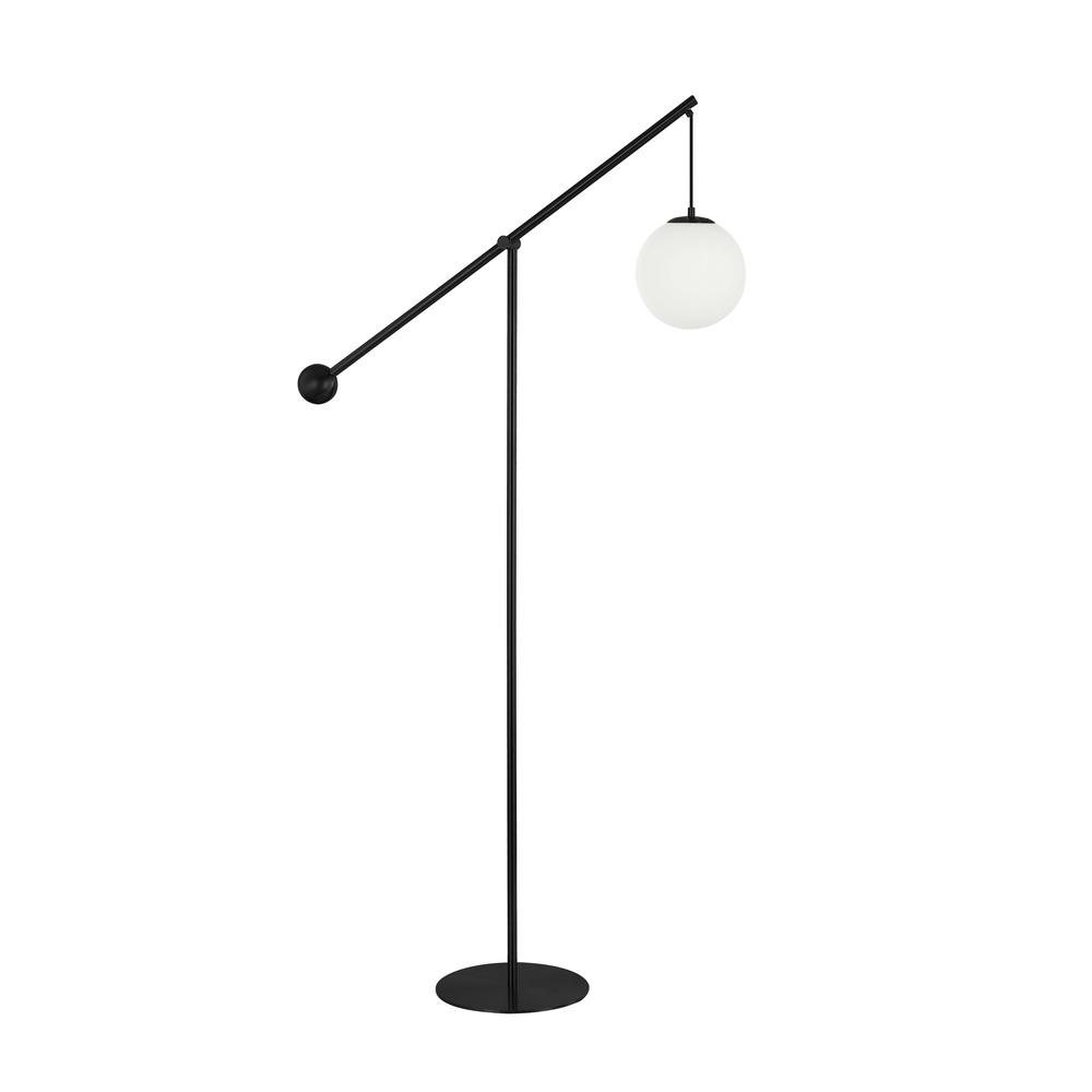 1-Light Holly Floor Lamp – Matte Black with White Opal Glass
