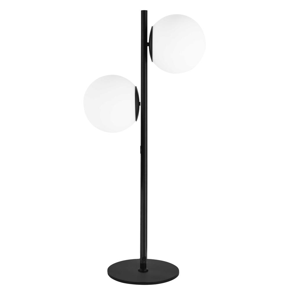 Folgar Matte Black Metal Table Lamp with White Glass Shades – 2-Light, E12 40W