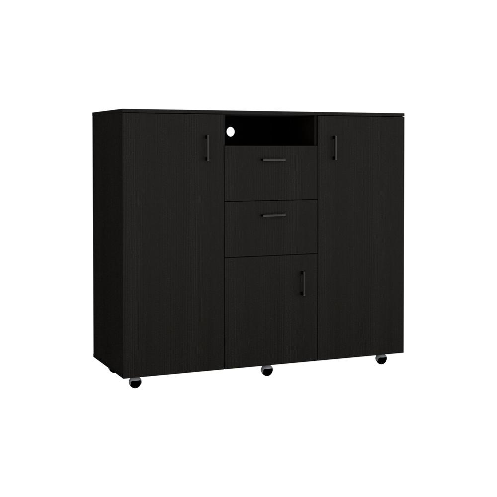 Newport 3-Piece Bedroom Set with Milano Cabinet Dresser & Omaha Nightstands – Modern Black Storage Set