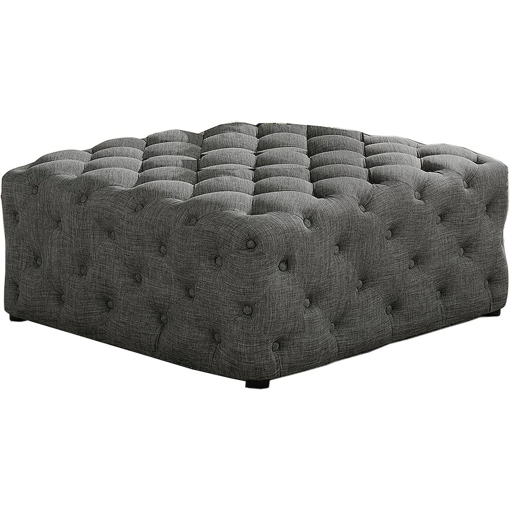 Best Master Furniture Kelly Square Transitional Linen Fabric Ottoman in Gray