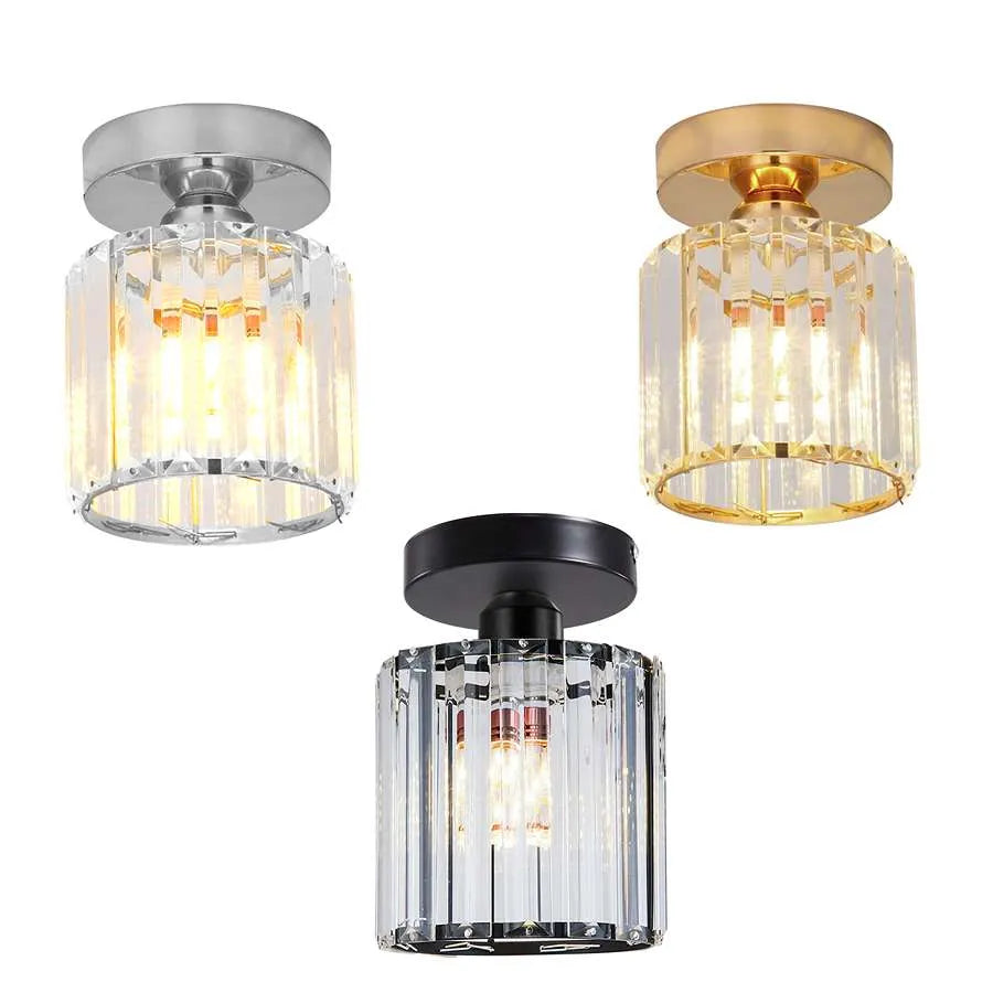 Crystal Semi-Flush Ceiling Light – Modern Round Chandelier Fixture with E27 Socket