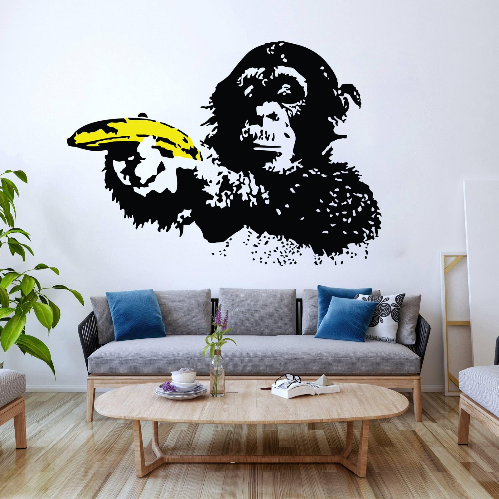Street Art Chimp Wall Decal - Vibrant Monkey Mural