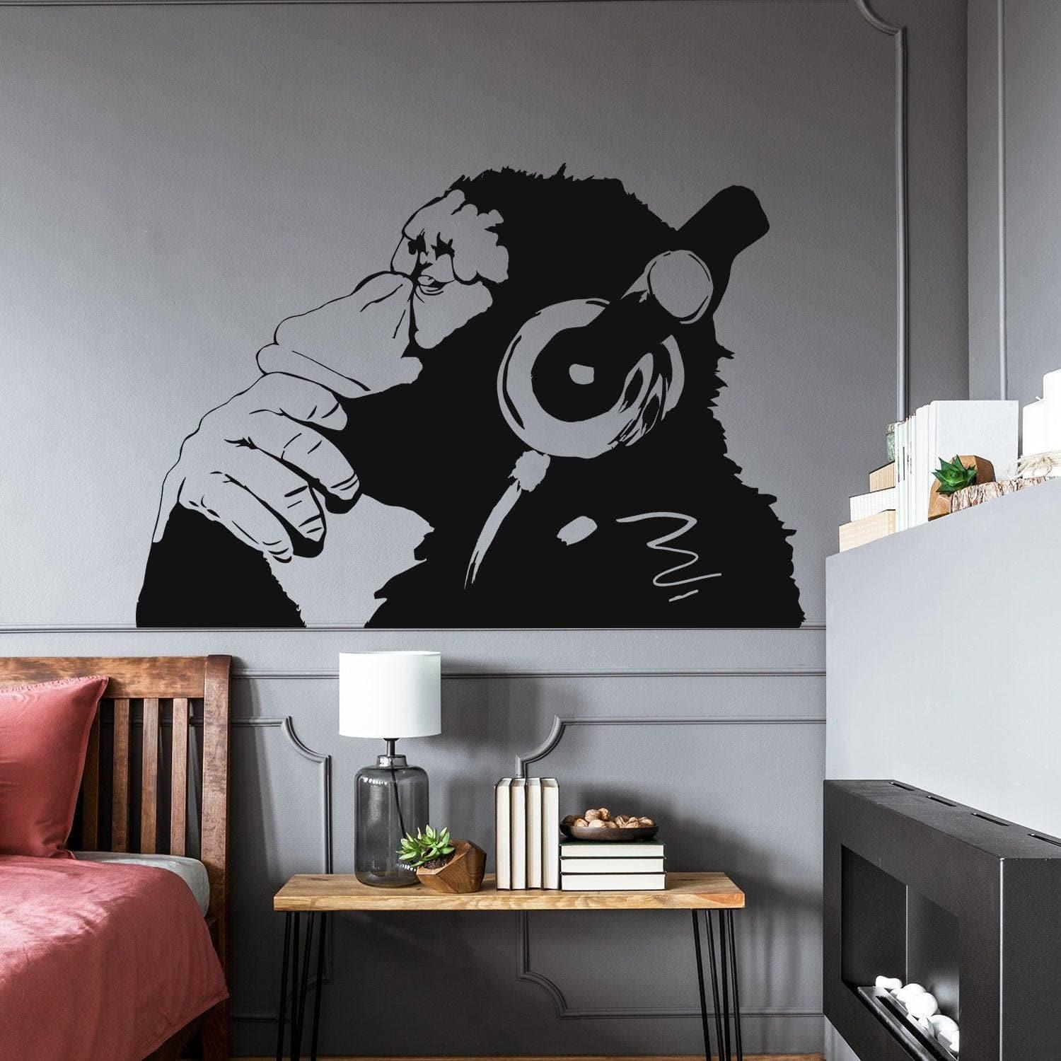 Contemplative Primate Wall Art Sticker, Vinyl Peel & Stick Room Mural Feature
