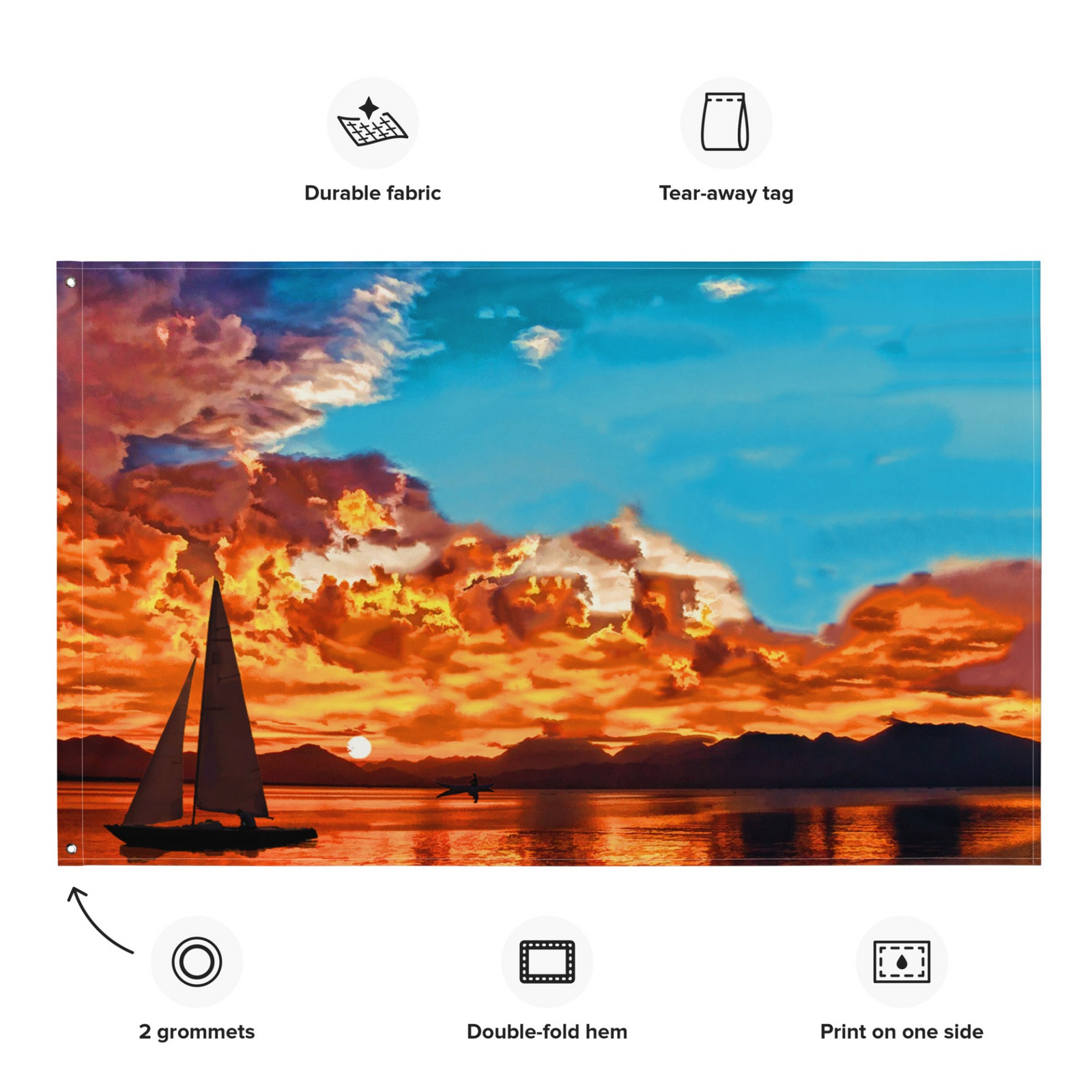 Ship in Sunset Wall Tapestry – 100% Polyester Coastal Wall Hanging