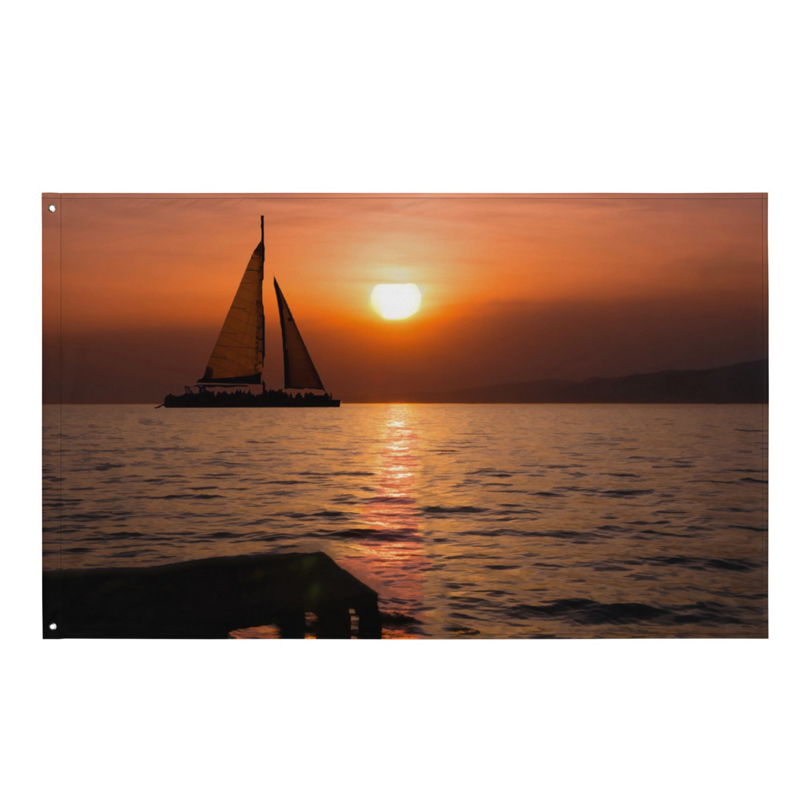 Sunrise Ship Wall Tapestry – Ocean-Inspired Polyester Flag Wall Hanging