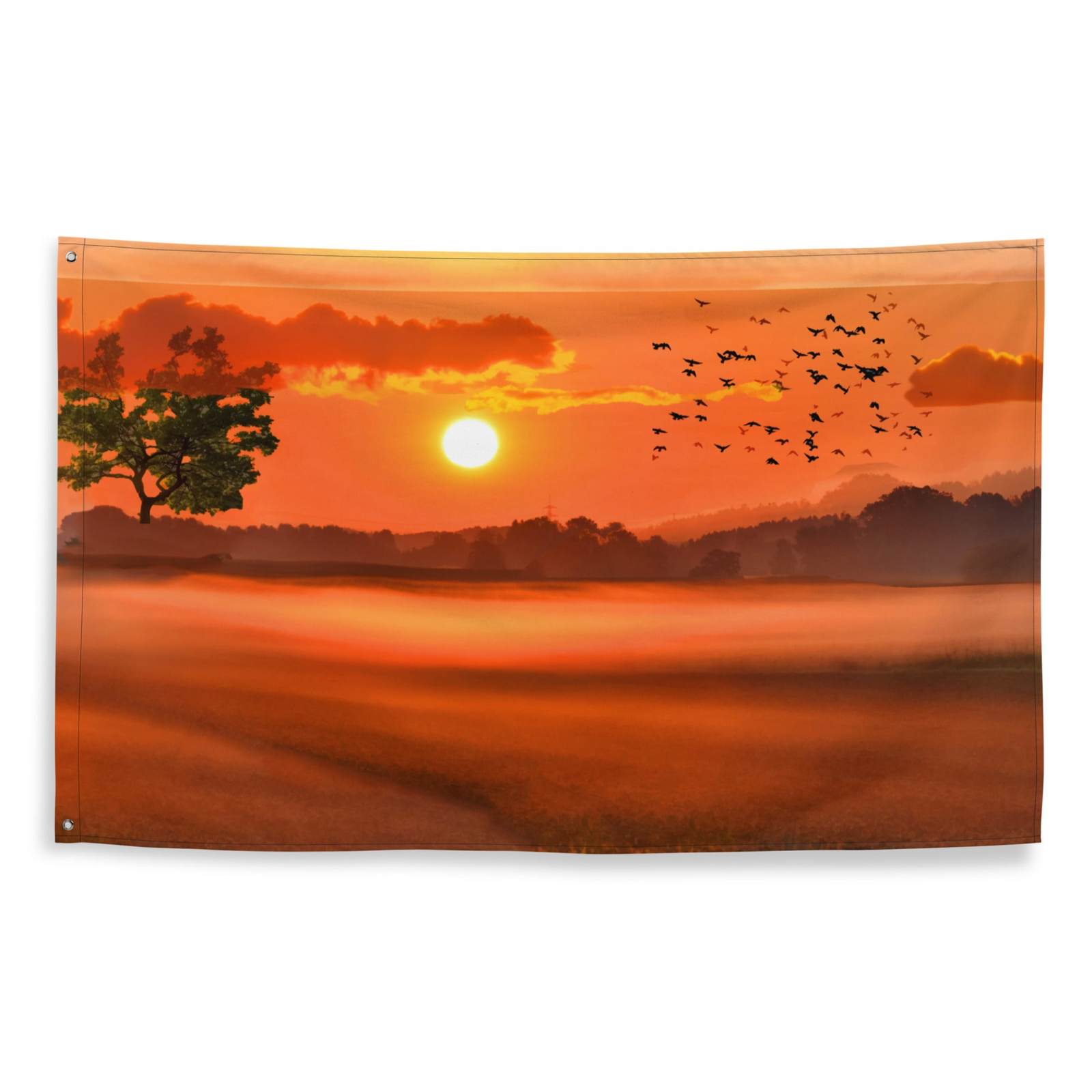 Sunset Birds Wall Tapestry – Scenic Polyester Flag Wall Hanging