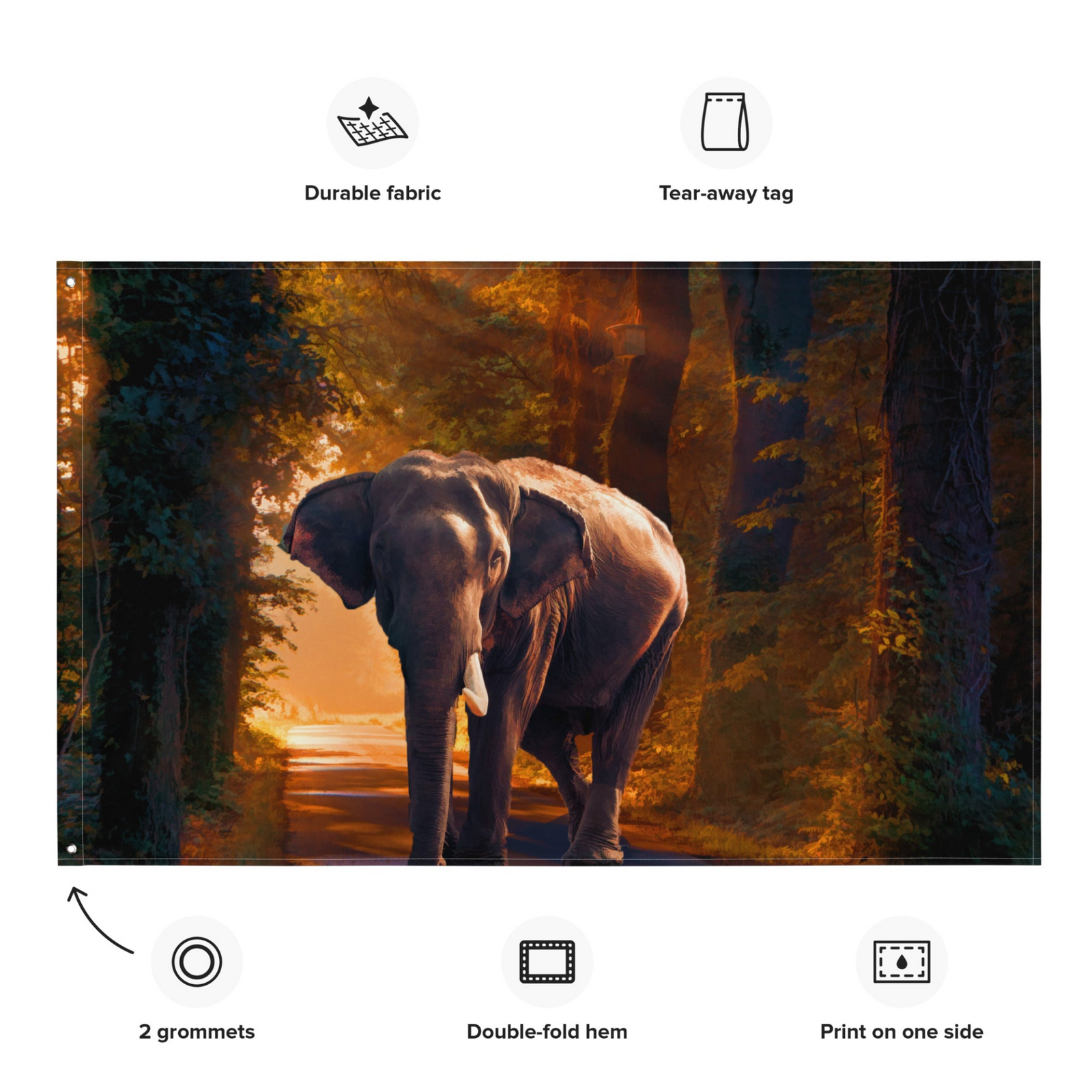Elephant Wall Tapestry – Statement Polyester Flag Wall Hanging