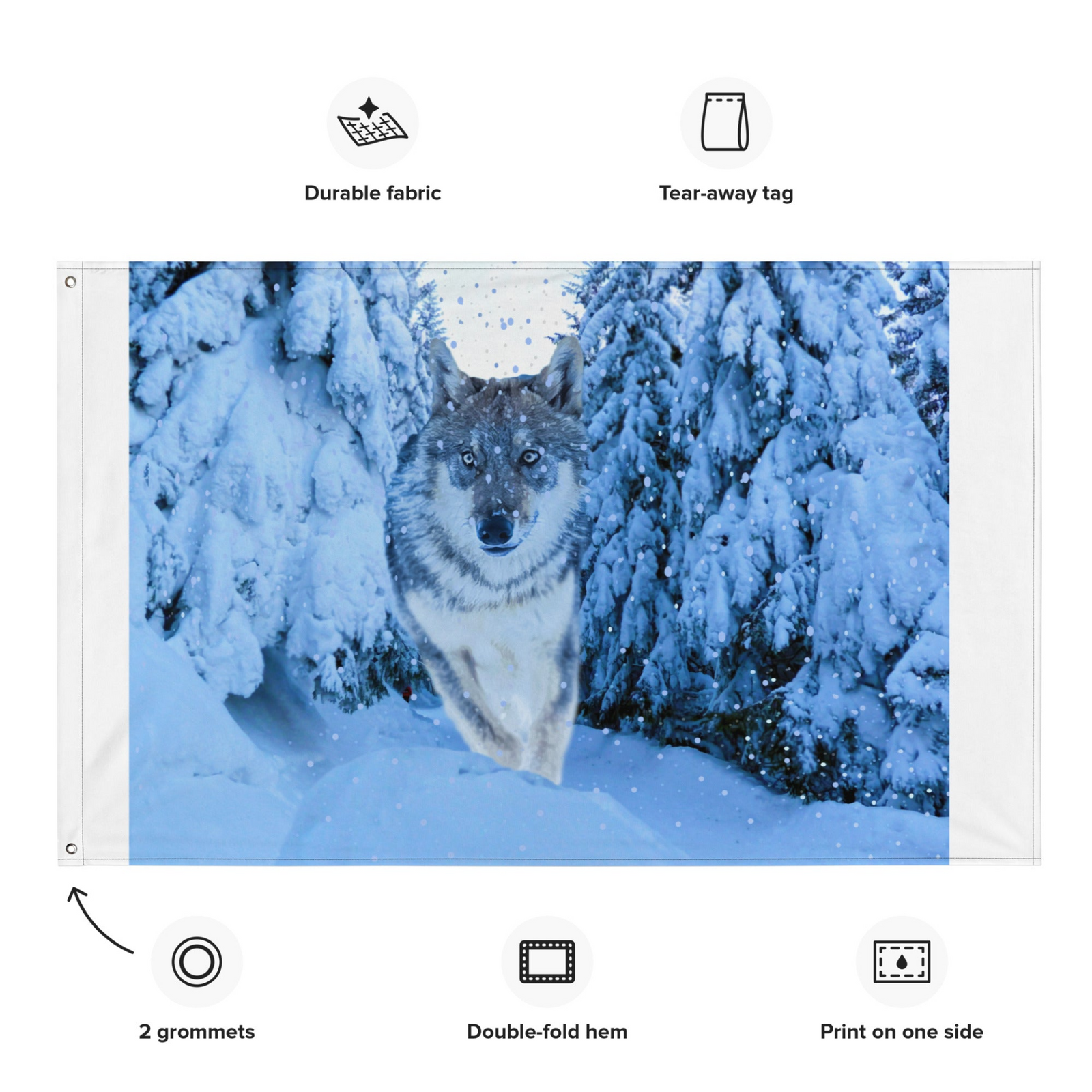 White Wolf Wall Tapestry – Polyester Flag Wall Hanging