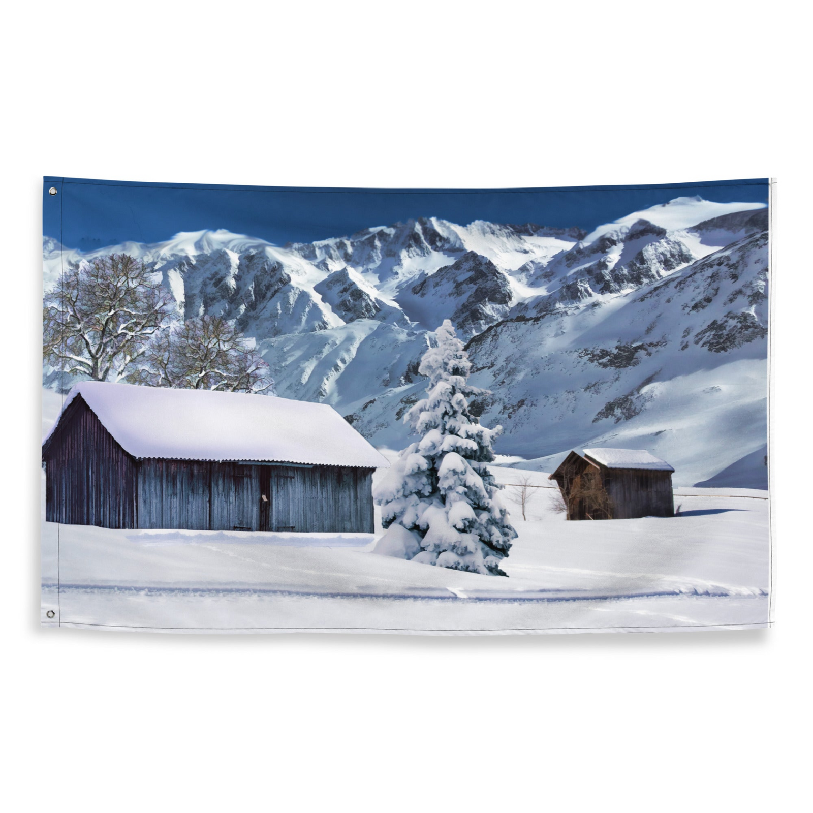 Snow House Painting Decorative Wall Tapestry – Polyester Flag Wall Hanging