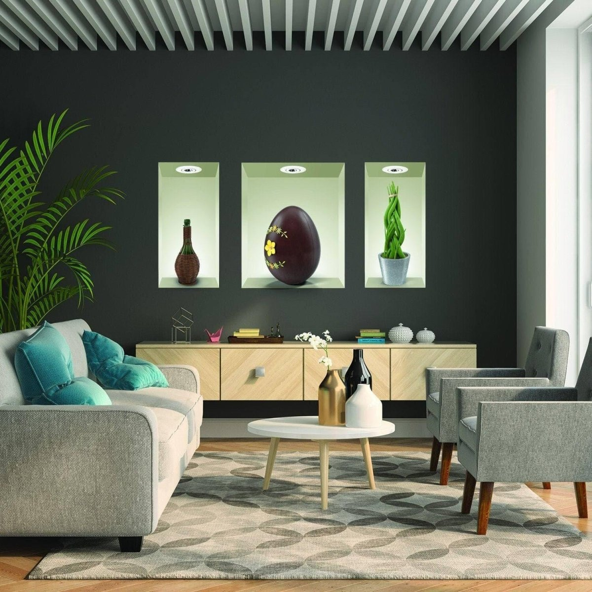 3D Flowers in Vases Peel and Stick Wall Decal Set