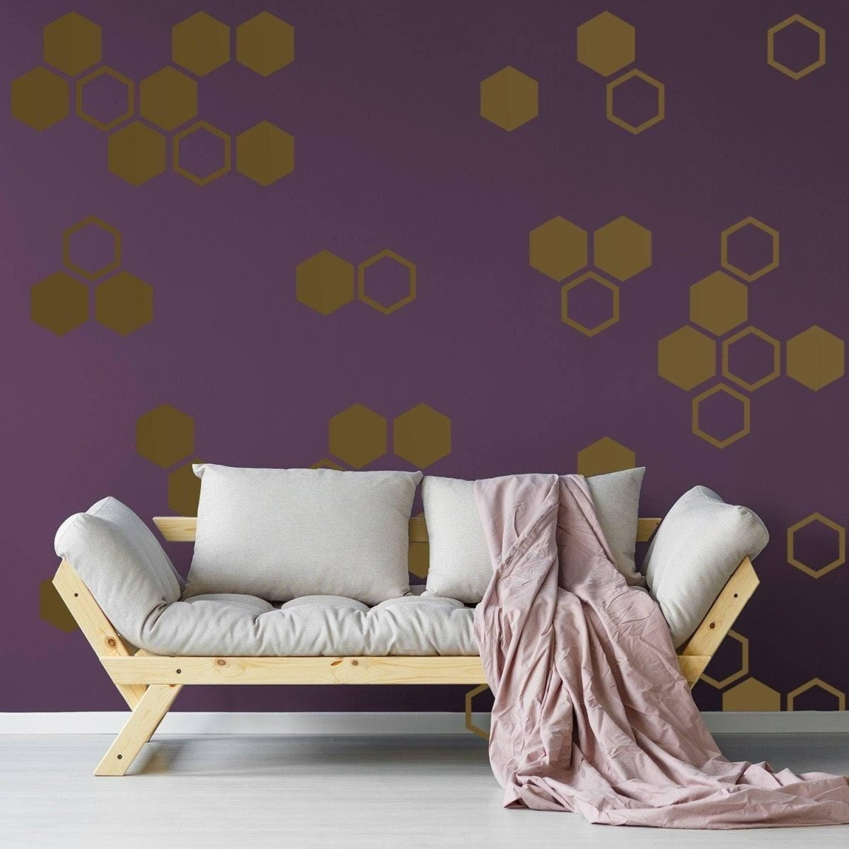 Hexagon Wall Decals - Golden Honeycomb Wall Stickers for Living Room Aesthetics