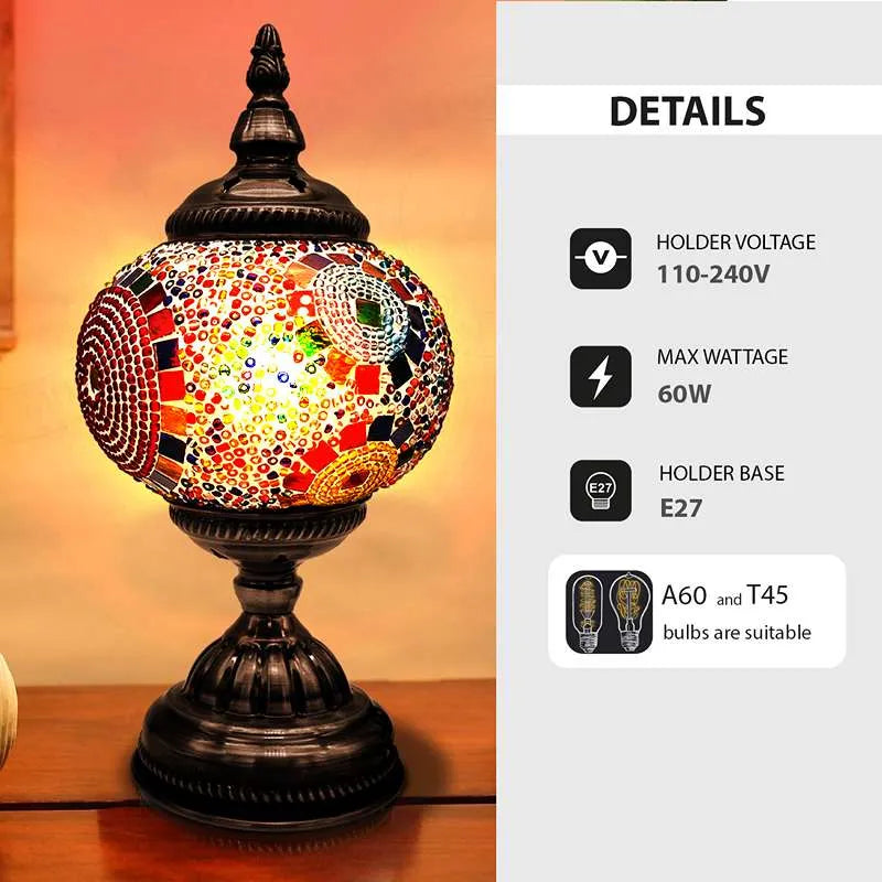 Mosaic Glass Table Lamp – Handcrafted Globe Shade with Multicolor Stained Glass