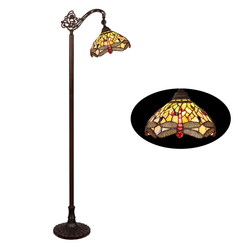 Anisoptera Purity Tiffany-Style Dragonfly Reading Floor Lamp – Antique Dark Bronze