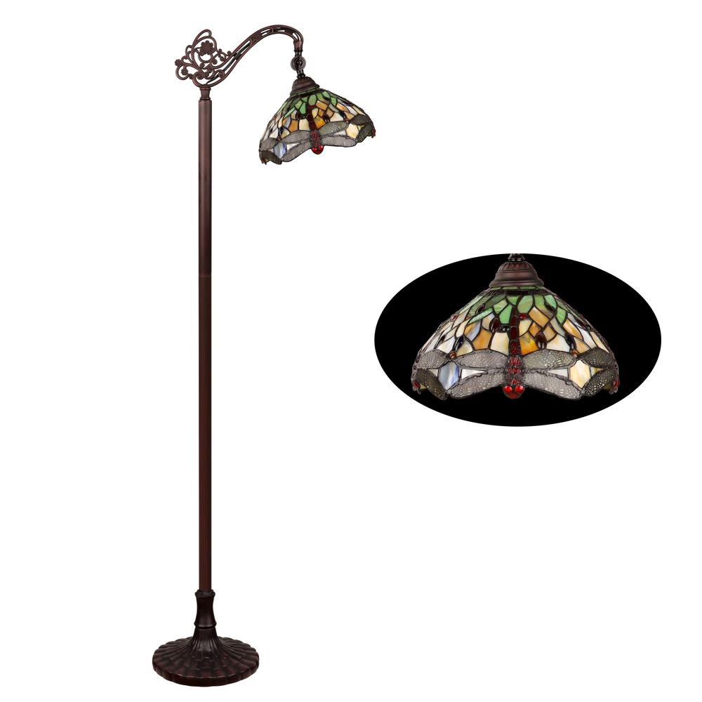 Anisoptera Purity Tiffany-Style Dragonfly Reading Floor Lamp – Antique Dark Bronze