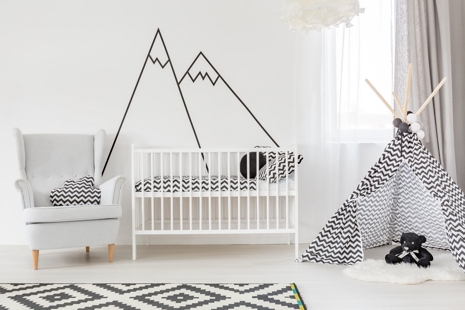 Peel and Stick Wall Decal – Black Thin Line Mountain Vinyl Stripe Stickers