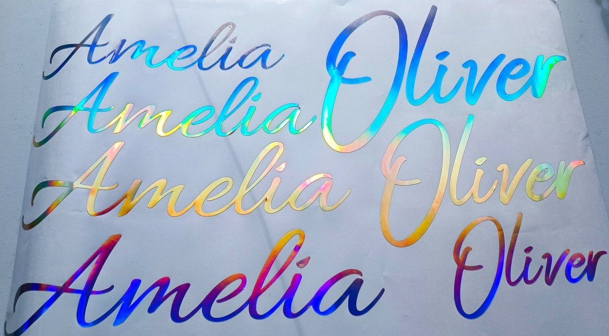 Personalized Rainbow Holographic Vinyl Decals, Custom Name Stickers