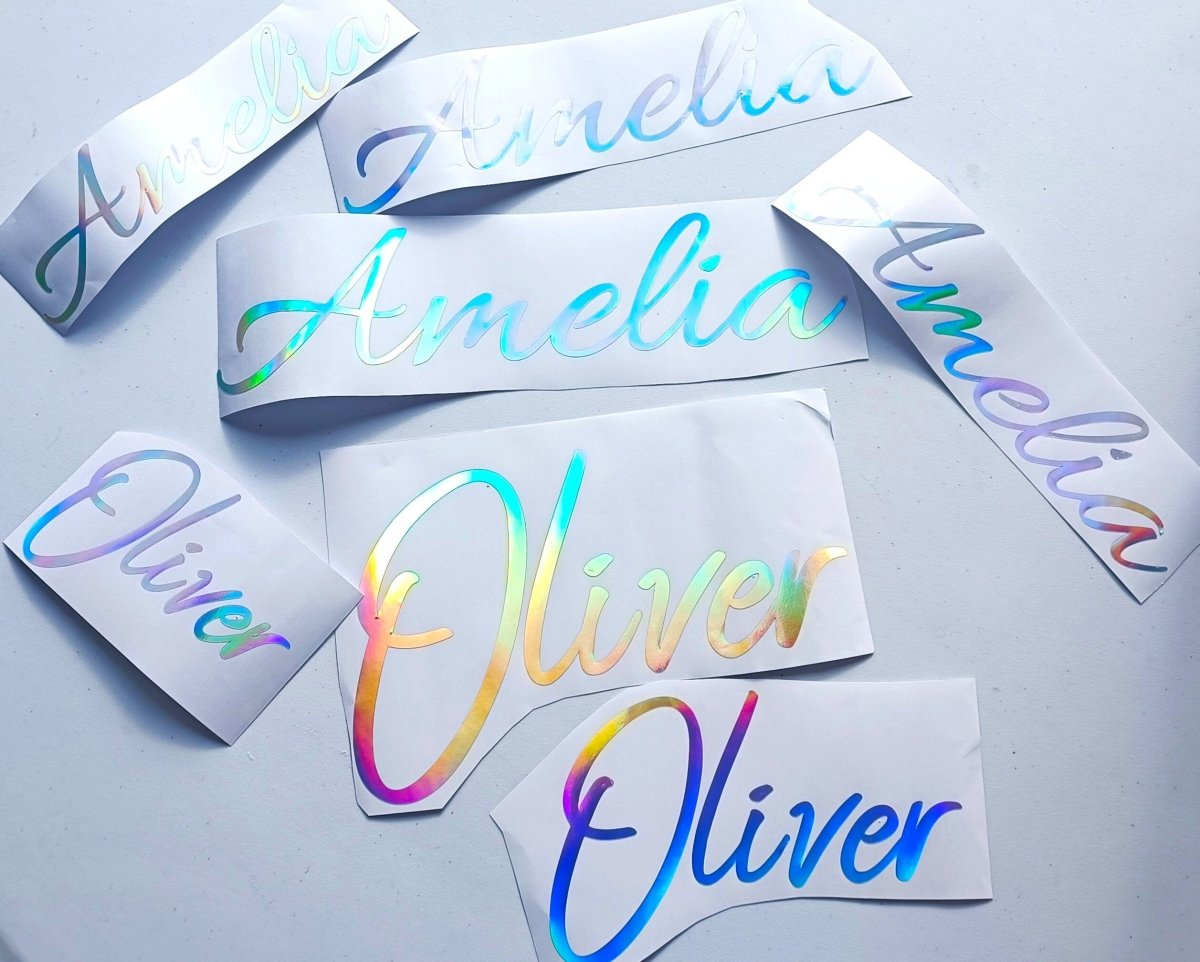Personalized Rainbow Holographic Vinyl Decals, Custom Name Stickers