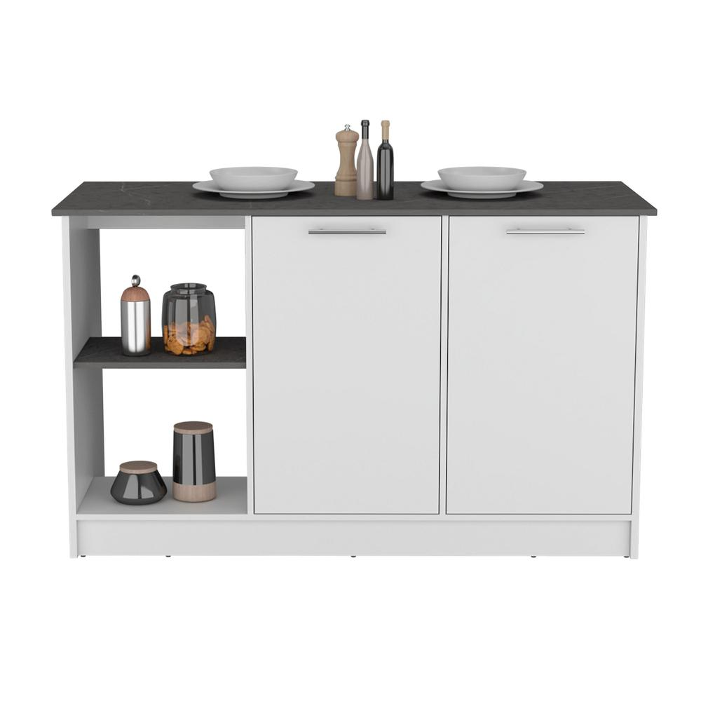 Kitchen Island with Large Countertop, Shelves and Double Door Cabinet