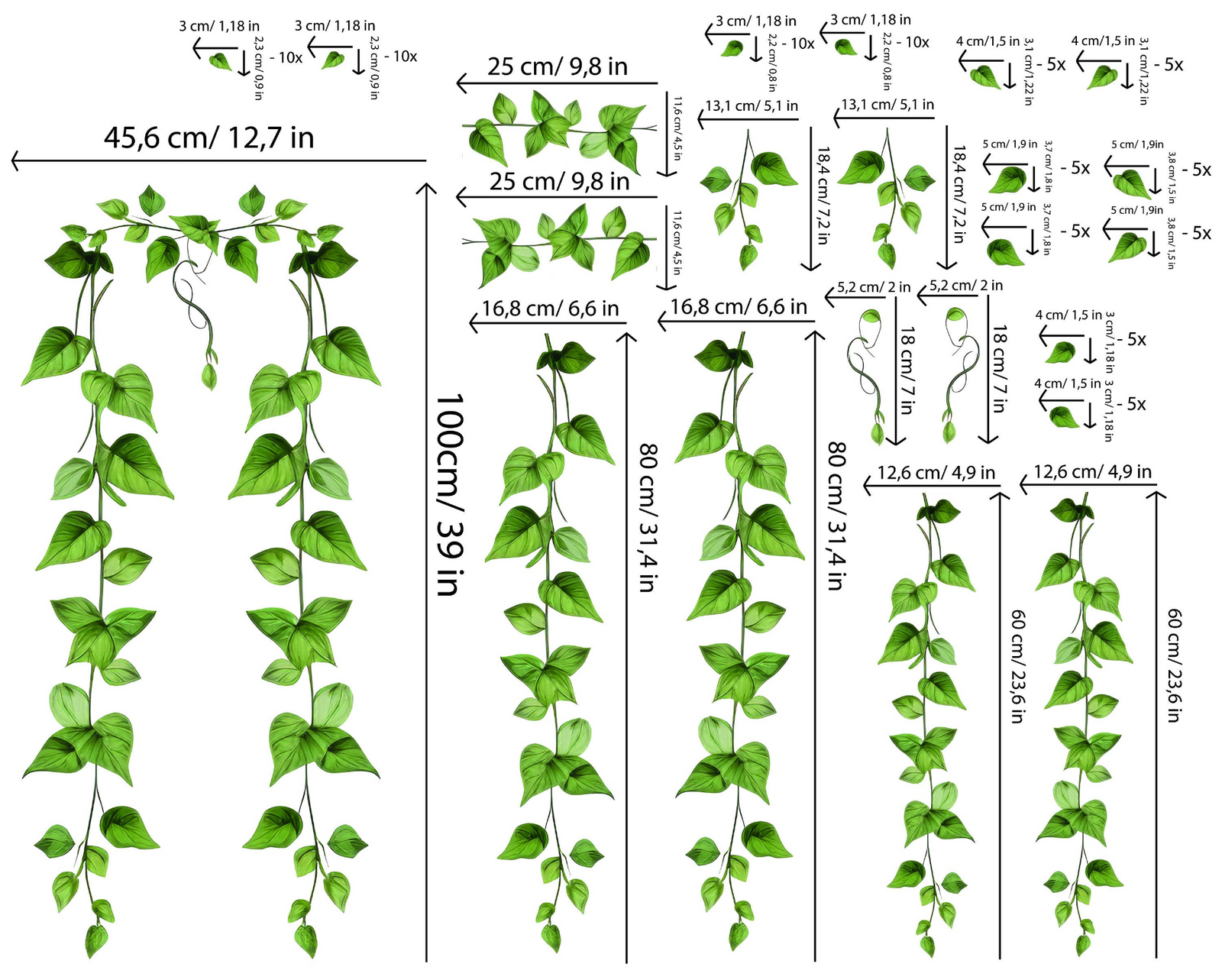 Hanging Vine Wall Sticker - Green Ivy Leaves Decal - Versatile Floral Decor for Living Room