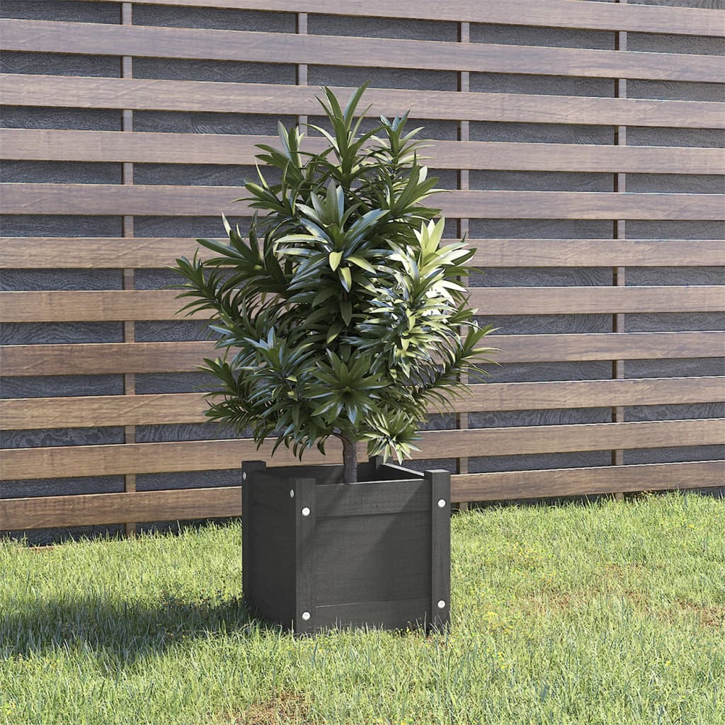 vidaXL Planter Gray Solid Pinewood Small Planters Planter Square