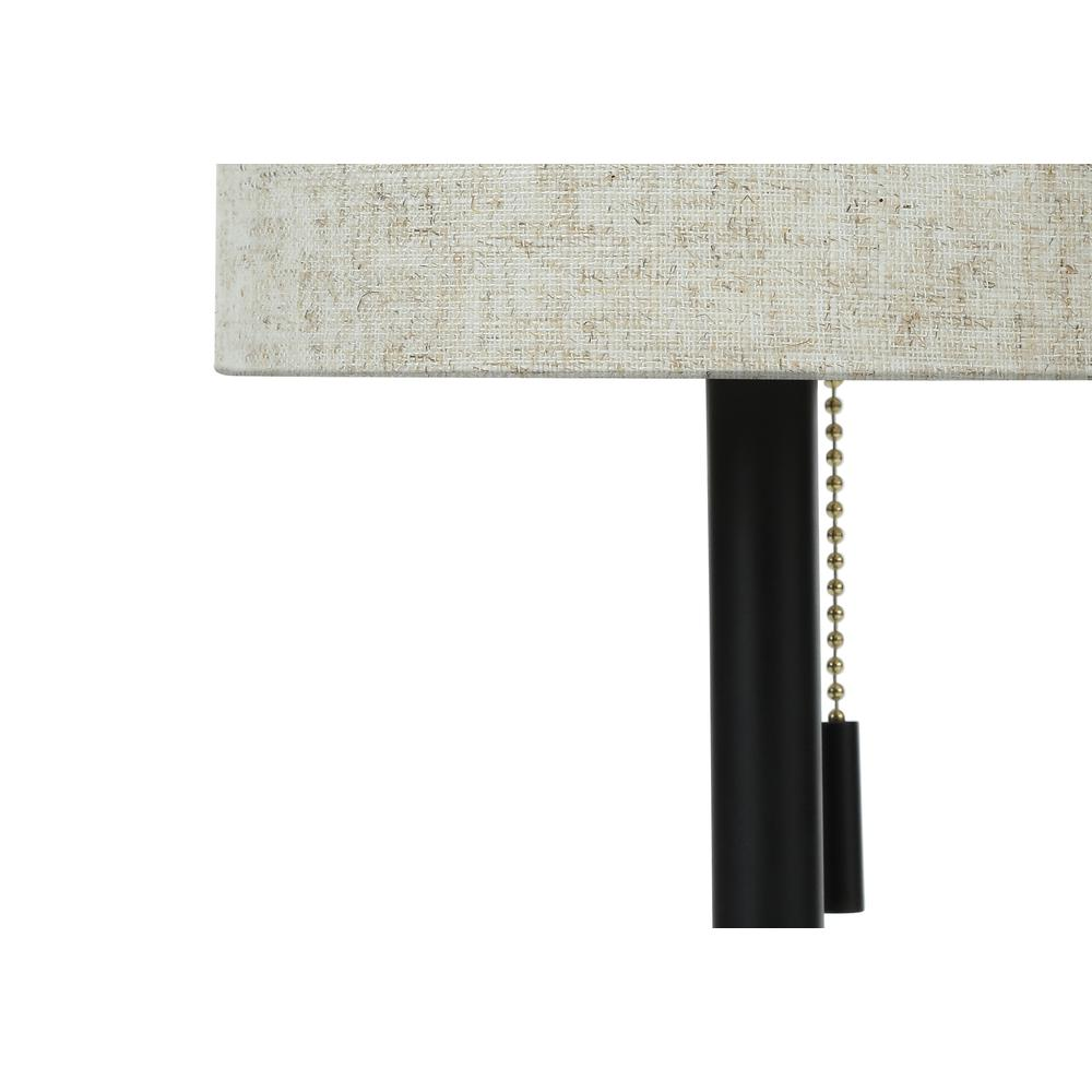 Set of 2, 17"H Table Lamps – Black Metal Base with Beige Fabric Shade & USB Port, Contemporary