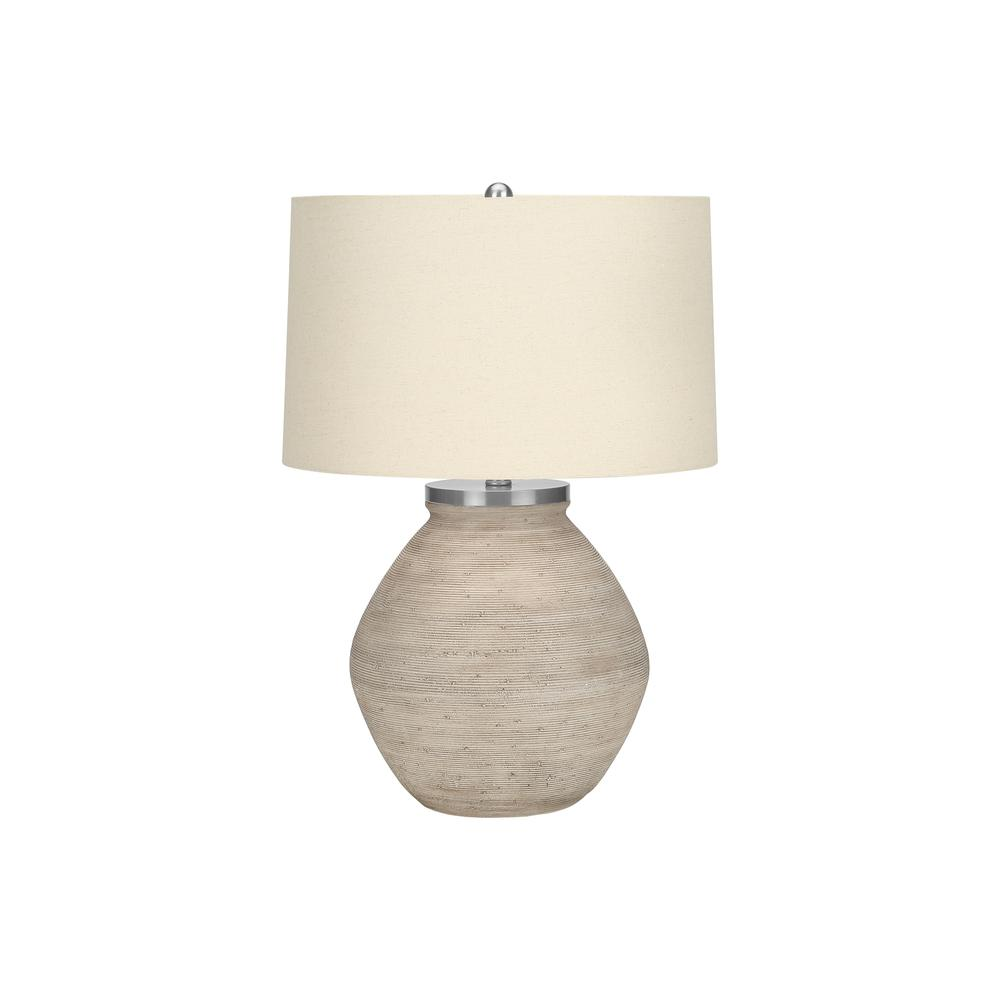 25"H Contemporary Table Lamp – Cream Concrete Base with Beige Linen Shade