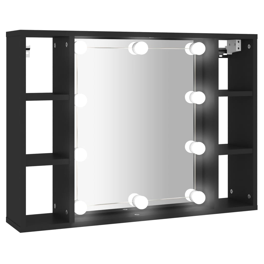 vidaXL Mirror Cabinet with LED Black 76x15x55 cm