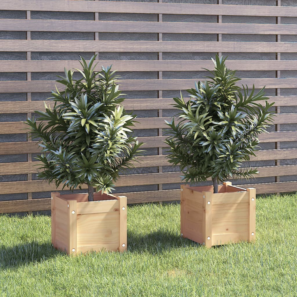 vidaXL Planter Set of 2 Natural Wood Solid Pine wood 12.2 in Planters