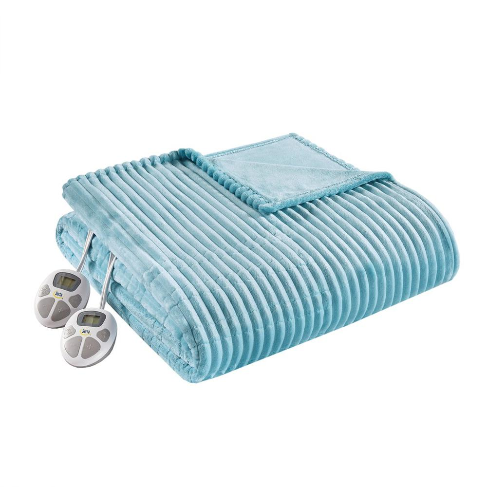 Corded Plush Heated Blanket – Ribbed Texture with 10 Heat Settings & Overheating Protection