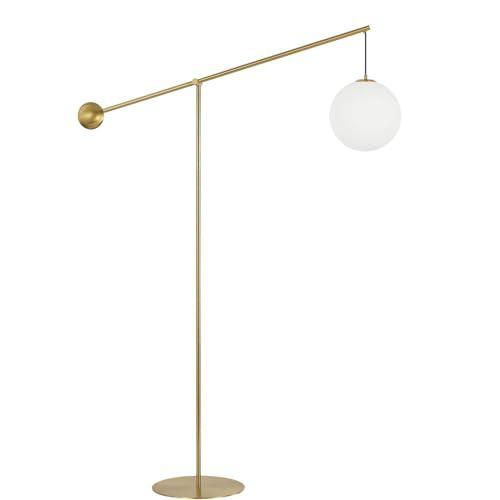 1-Light Incandescent Holly Floor Lamp – Aged Brass with Opal Glass Shade