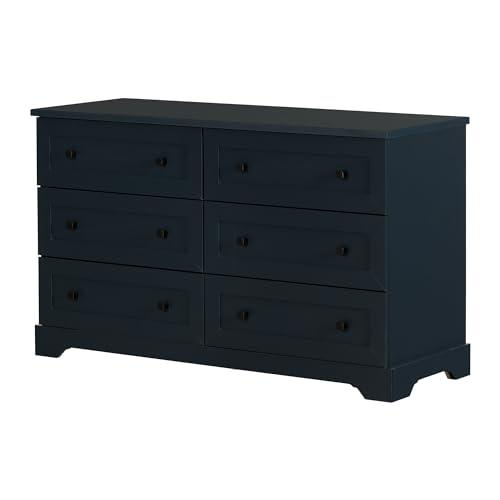 Hazen 6-Drawer Dresser in Navy Blue – Farmhouse Kids Bedroom Storage with Framed Drawers