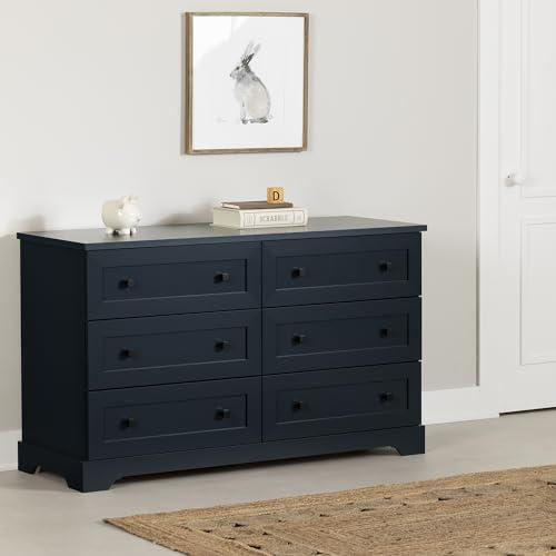 Hazen 6-Drawer Dresser in Navy Blue – Farmhouse Kids Bedroom Storage with Framed Drawers