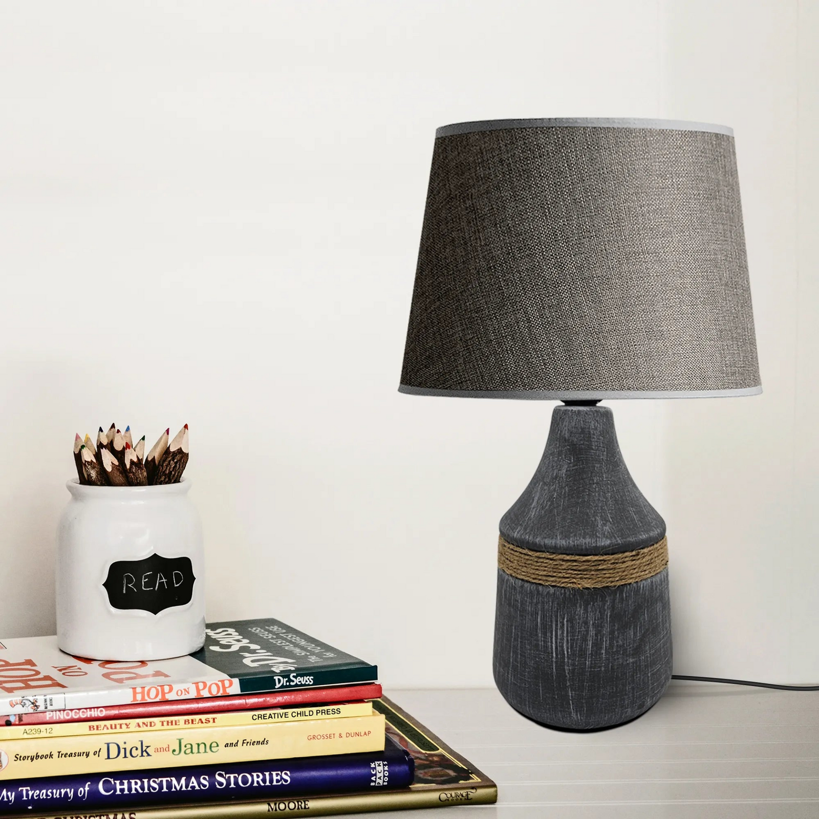 Creative Plugin Ceramic Table Lamp with Fabric Shade – Modern Marble Look, 60W