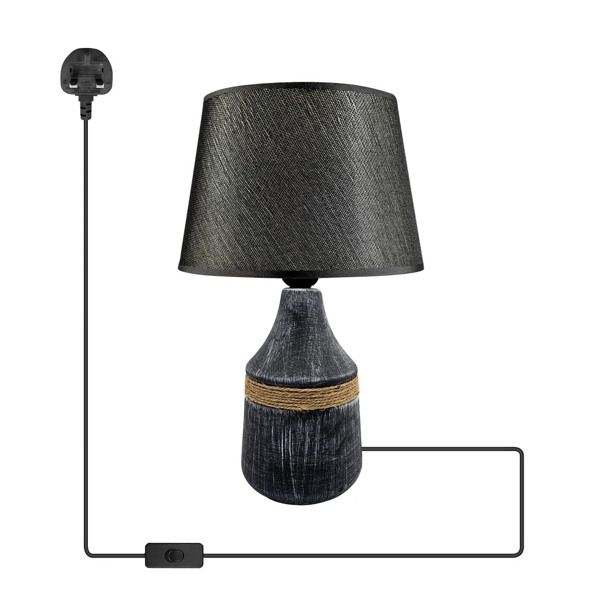 Creative Plugin Ceramic Table Lamp with Fabric Shade – Modern Marble Look, 60W
